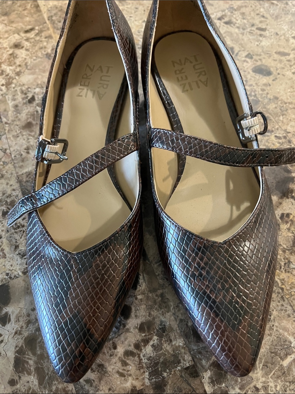 Naturalizer Brown Snakeskin-Print Mary Jane Flats NWOT